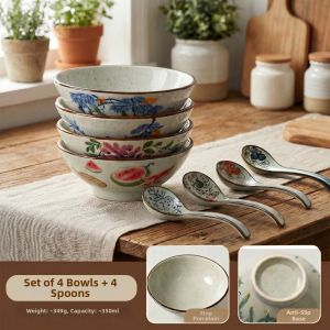 SHELI | Vintage Chinese Ceramic Bowl Set Rice Porridge Dessert Soup Bowls