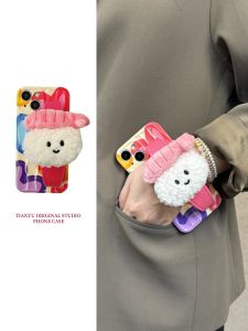 Cute Plush Sushi Wrist Strap Phone Case for Apple 16Promax Iphone 13 Oil Painting Heart 15Pro New Model 14 Crossbody 12 Strap 11 Handheld 13Pro Creative