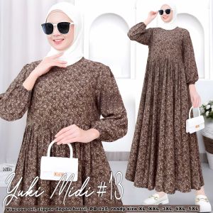 Yuki Midi Dress Jumbo - LD 110 120 130 140 150 Big Size Dress Kekinian XL XXL XXXL XXXXL 5L - Motif Bunga Bahan Premium Adem Rayon Viscose