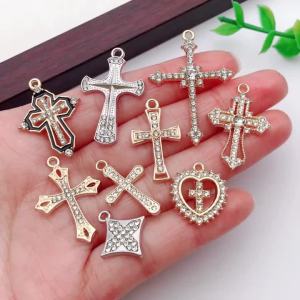 10pcs/30pcs Alloy Diamond-Studded Cross Series Pendant Jewelry Making DIY Earrings Charms for Jewelry Bracelets Necklace