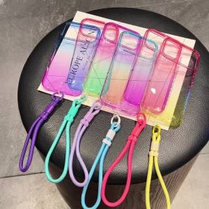 Ốp Điện Thoại Trong Suốt Có Màu Chuyển Sắc Cho iPhone Mặt Sau Bằng TPU Chống Sốc Kèm Dây Đeo Cổ Tay Tương Thích Với Các Mẫu Pro Max Plus
