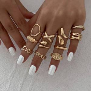 IngeSight.Z Punk 11Pcs/Set Irregular Metal Finger Rings Women Vintage Gold Color Geometric Knuckle Joint Rings Pulseras Jewelry