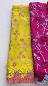 African Cotton Lace Fabric with Exquisite Multi-Color Floral Embroidery Soft & Breathable Swiss Voile Lace For Dressmaking