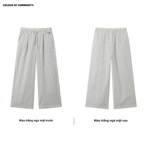 JNXS | Quần Nữ Vintage Thoáng Khí Bọt Biển Linen Thêu Caro