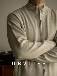 American Style Knitted Zipper Jacket Mens Thickened Casual Open Cardigan Autumn Winter Fashion City Style Half High Collar