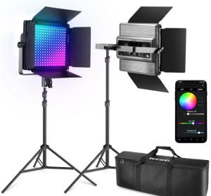 NEEWER 2 Pack RGB1200 LED Video Light Kit with APP Control 60W Photography Studio Video Lighting Set