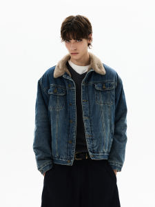 WLNEXT | American Retro Warm Furry Lined Denim Jacket