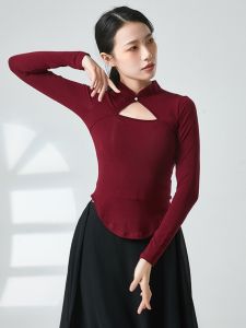 Quần Áo Khiêu Vũ Cổ Điển Cho Nữ Thời Trang Khoét Rỗng Cổ Sườn Xám Dài Tay Quần Áo Tập Luyện Hiện Đại Ôm Vừa Vặn