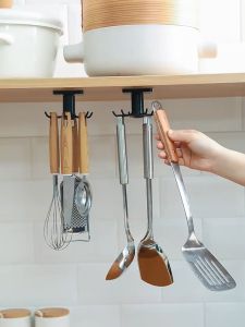 Self-adhesive Kitchen Cooking Utensil Hanger Hooks Rotatable Turners Spatula Storage Organizers