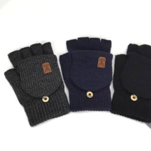 WRELS | 1/2/3Pairs Winter Fingerless Flap Gloves Thicken Touch Screen Knitted Warm Mittens Men Women Cycling Hiking Writing Gloves