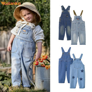 Rolanko Toddler Girls Overalls Denim Bib Jumpsuit Little Kids Baggy Jeans Overalls with Side Pockets 2-7 Years
