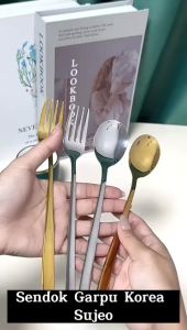 Sendok Garpu Korea Sujeo / Alat Makan Korean Panjang Spoon Fork Gagang Panjang Bahan Tebal Cutlery Stainless Steel Anti Karat Peralatan Makan Traveling Unik Premium Berkualitas Kualitas Bagus - GP Mall