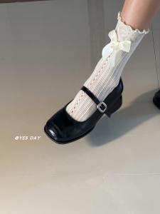 YesDay Korean Style Gentle Womens Square Toe Chunky Heel Shoes Spring Autumn New Retro Slip-On Fashion Single Shoes