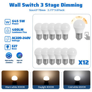 GATETOP | 12PCS GX53 E27 E14 GU10 3-Way Dimmable LED Bulb 100%/50%/15% Brightness Wall Switch Adjustable Universal Indoor Lighting Lamp