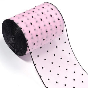 5 Thước Đen Chấm Bi Organza Ruy Băng 2 "Rộng Thanh Lịch Gạc Cho DIY Tiệc Cưới Quần Áo Mũ Hoa Gói Quà Trang Trí