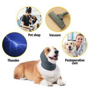 Penutup Telinga Anjing / Kucing Penutup Kepala Telinga Peliharaan Ears Cover Pet Grooming Turban Isolate Noise Keep Warm Neck Ear Warmer Soft Noise Untuk Mengurangi Kebisingan