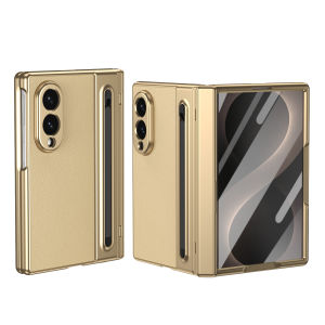 Leather with Steel Film Pen Slot Pen Phone Case for Samsung Galaxy Z Fold 8 Ultra 7 6 5 4 3 Hinge Protection Shockproof Cover