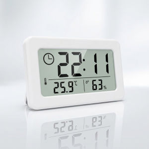 Digital Clock Temperature Humidity Meter Battery Powered Desktop Wall Mount for Kitchen Bathroom Office Living Room Bedroom