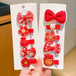 Red New Year Celebration Hair Clips Childrens Festive Headwear Girls Side Bangs Hair Cards Cute Girl Child New Year Greeting Hair Accessories