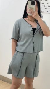 6135 Dara Button Corduroy Short One Set Wanita Knit Adem