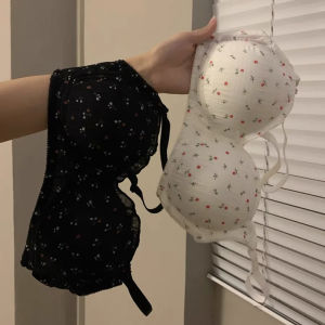 เสื้อชั้นในผู้หญิงไร้โครง ลายดอกไม้ ป้องกันการหย่อนคล้อย สายเดี่ยวแบบถอดได้ ชุดชั้นในผู้หญิงสไตล์หวาน ชุดชั้นในนักเรียน ชุดชั้นในไร้โครง ชุดชั้นในเนื้อผ้าไนลอน