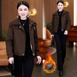 YOUFAN | Fleece Lined Women Short Jacket Warm Thick Casual Outerwear