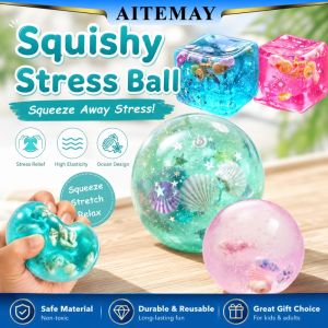 Aitemay 3pcs Ocean Blocks Squishy Stress Balls Slow Rising Translucent Seashell Sensory Fidget Toy Anxiety Relief Squeeze Toy for Kids Adults