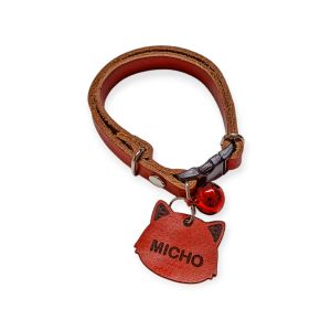Kalung Kucing Custom Nama Kulit Sapi Asli/ Leather Cat Collar Full Set