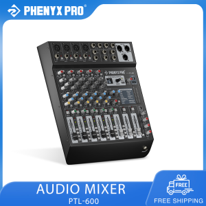 Phenyx Pro PTL-600 6-Channel Audio Mixer w/ AUX BUS SUB 16 DSP BT&USB Mixing Console for Stage Home Studio