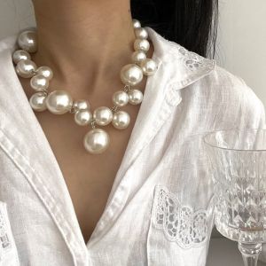 Elegant Imitation Pearl Womens Necklace Big Pearls Beads Choker Necklaces Party Wedding Bride Necklace Jewelry  Gifts K0