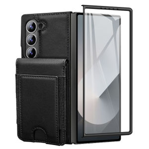 szhaiyu | Leather Card Holder Phone Case For Samsung Galaxy Z Fold 4 5 6 7 With Screen Protector Foldable Kickstand Drop protection Cover