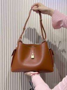 CH | CH Premium Leather Hobo Shoulder Bag With Lock Accent Adjustable Strap And Side Pockets For Daily Commute And Travel