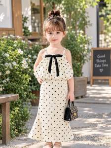 Set áo dây đính nơ phối chân váy dáng dài outfit cho bé gái (7-22kg)