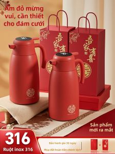 CrossOver | Hộp Đựng Nước Nóng Bằng Thép Không Gỉ Màu Đỏ Dung Tích Lớn Dùng Cho Đám Cưới Quà Tặng Gia Đình Chai Nước Giữ Nhiệt