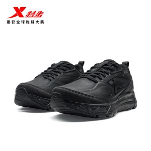 XTEP Mens Running Shoes Winter New Comfortable Shock Absorption Casual Leather Surface Sports Shoes Secure Fastening