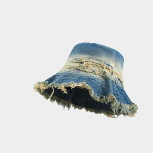 Vintage Denim Patchwork Bucket Hat Breathable Sun Hat with Distressed Hem for Men/Women (Beach Fishing Outdoor) 2025 New Retro