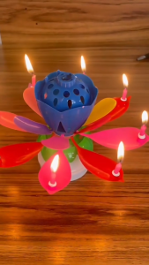 Rotating Flower Candlelight with Music Melody Birthday Cake Topper