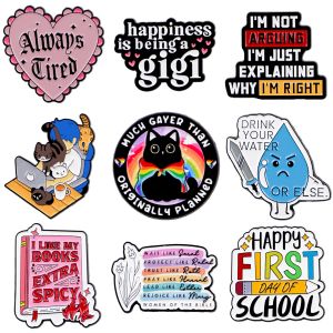 Rainbow Cat Enamel Pin DRINK YOUR WATER Brooch For Coat Quotes Brooches For Women Fashion Lapel Badges Jewelry Gift for Teacher
