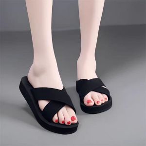 Leak-Picking Export Exported to Japan Cross Slippers Womens Summer Height Increasing Outwear Internet Hot Sandals Platform Beach Shoes