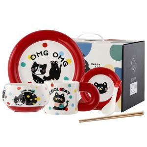 ชุดจานและชาม KAWASIMAYA ลายสัตว์น่ารัก ชามกลางมื้อเดียว ของขวัญวันเกิดสำหรับเพื่อนหญิง ของขวัญสำหรับการย้ายบ้าน ชามสำหรับผู้หญิง