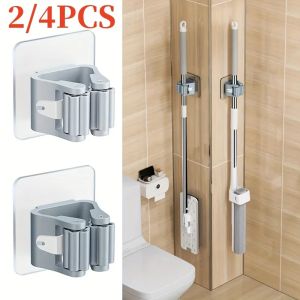 2PCS Home Storage Rack Bathroom Suction Hanging Pipe Traceless Hooks Wall Mounted Mop Organizer Holder Waterproof Broom Hanger