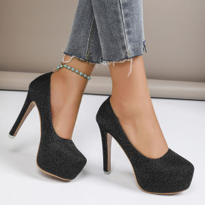 Giày Cao Gót Nữ Quyến Rũ Kiểu Stiletto Đế Xuồng Size Lớn Mùa Hè 2024 Chất Liệu Microfiber Mũi Tròn Đế Cao Su Giày Cưới Sang Trọng