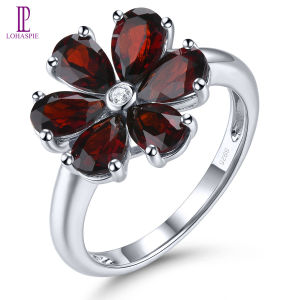Lohaspie Jewelry Real 2.8 Carats Solid Sterling Silver 925 Ring Natural Garnet Opal Diopside Ring 925 Silver Original Ring Garnet Birthstone Ring For Women 925 Silver Jewelry