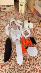 ชุดสีKTM+เบาะ+ถังน้ำมัน สีขาวส้ม KTM150 แปลงใส่ CRF KLX KTM TTR KX KSR MSX DASH รถวิบาก แฟริ่งวิบาก ชุดสีวิบาก เปลือกวิบาก พร้อมส่งในไทย