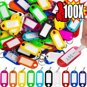 100pcs Portable Key Chain ID Tags / Plastic Key Tags / Colorful Key Identifiers for Name Luggage Baggage Suitcases Pets / Key Labels with Ring / DIY Name Ring