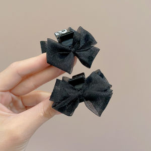 Black Small Butterfly Knot Princess Hair Clip Side Bangs Headwear 2024 New Style High-End Feeling Internet Red Small Clamp