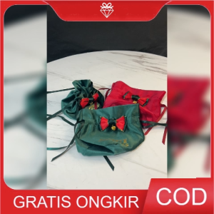 Tas Serut Kado Natal Velvet Premium – Goodie Bag Christmas Gift Pouch Hiasan Merry Christmas GB160