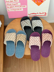 Comfortable Lightweight Floral Home Slippers for Women Spring Autumn Winter Cotton Fabric Korean Style Flat Slip-On Slippers