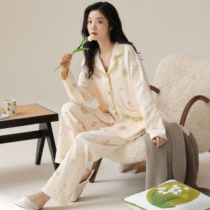 miiow | Pure Cotton Cat Person Sleepwear Long Sleeve Home Clothes Set For Women Spring Autumn Style Casual Outwear Suitable For Youth And Middle Age