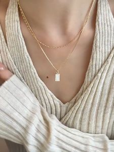 Ladamas Kalung Titanium Multilayer 2Layer Liontin Kotak Fashion Harian KT136